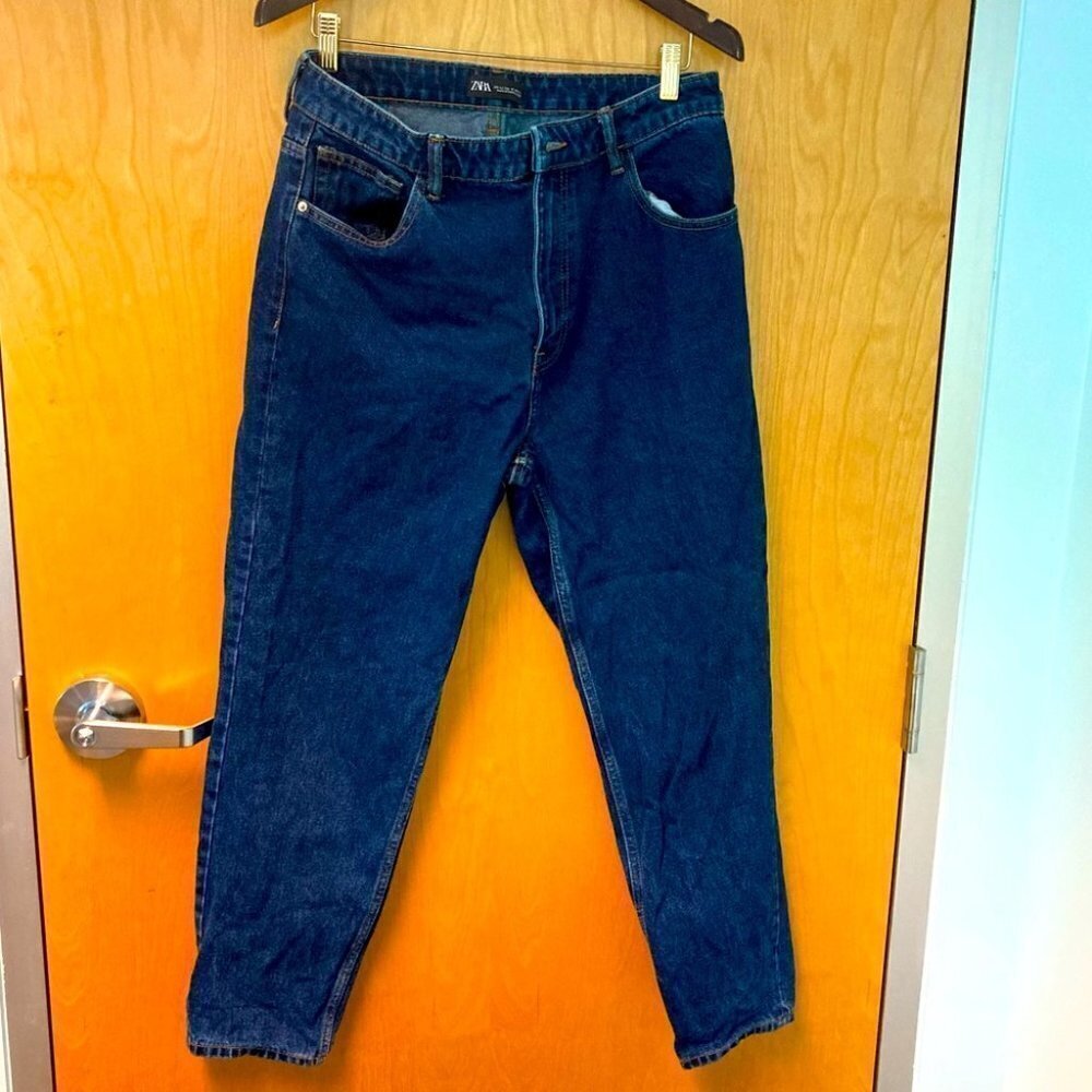 ZARA Sz 10 Mom Style High Rise Tapered Leg Dark Wash Jeans